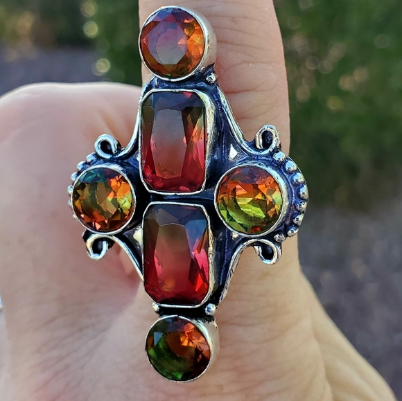 New Bi-Color Tourmaline 925 Silver Statement Ring. - Picture 13 of 16